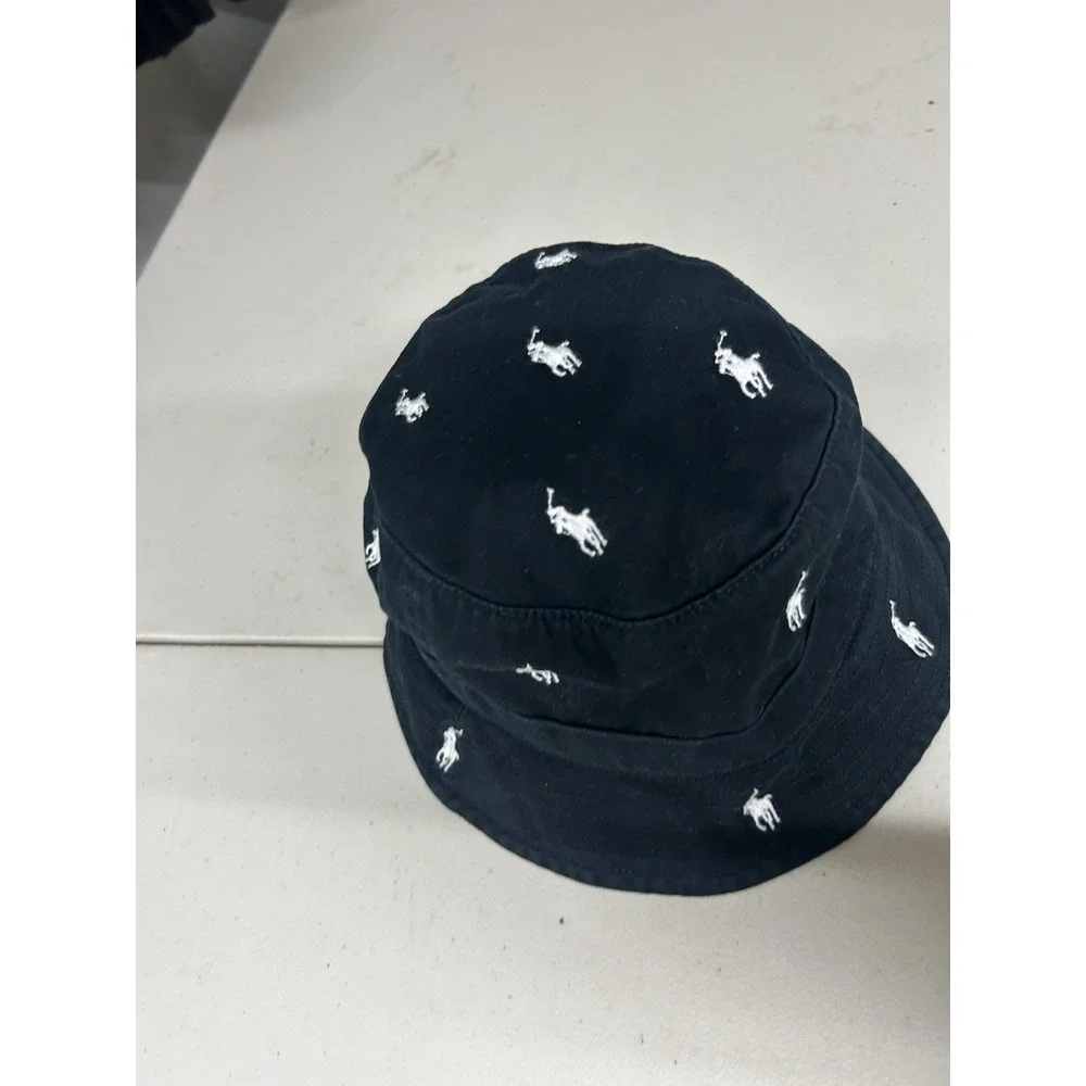 Polo Ralph Lauren Black Bucket Hat Allover Pony Logo Cotton S/M Unisex NWOT